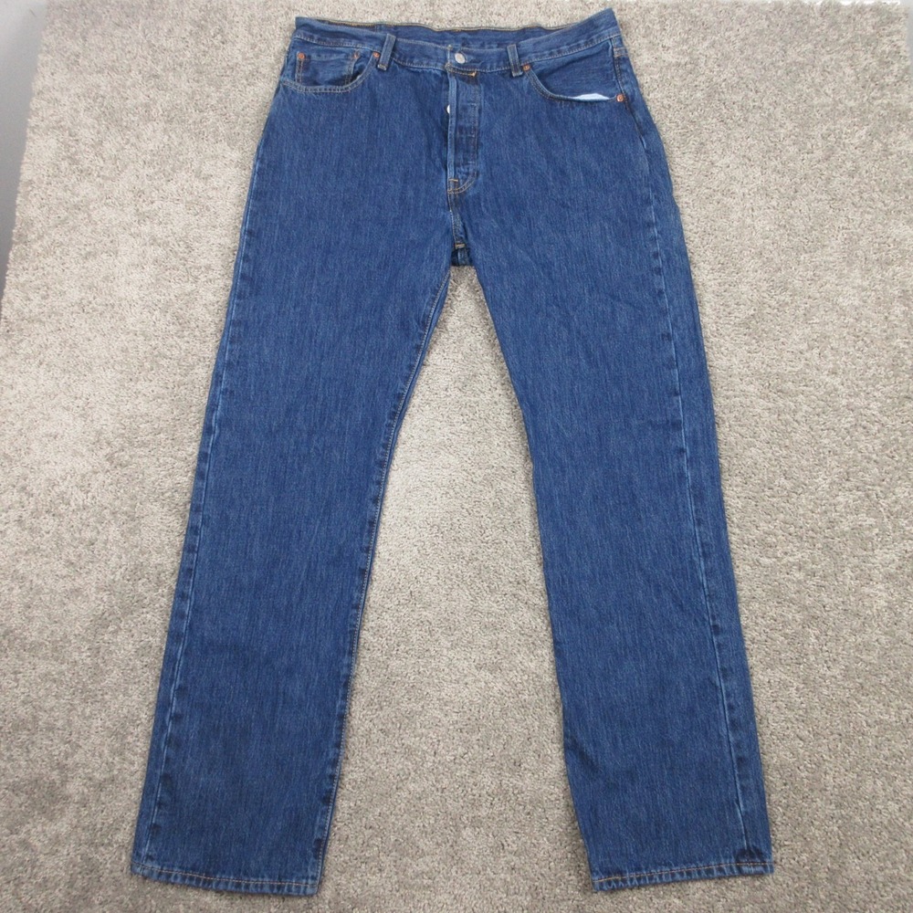 Levis Jeans Mens 38x34 Blue 501 Button Fly Regular Straight Stone Denim Pants